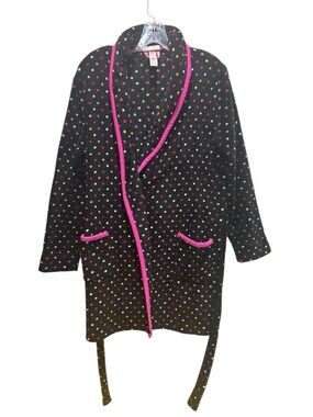La SENZA Black Polka Dot Robe Coat with Hot Pink Trim